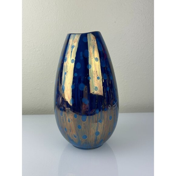 Vintage Tanaka Blue & Purple Iridescent Ceramic Pottery Vase Shiny READ - Picture 3 of 14